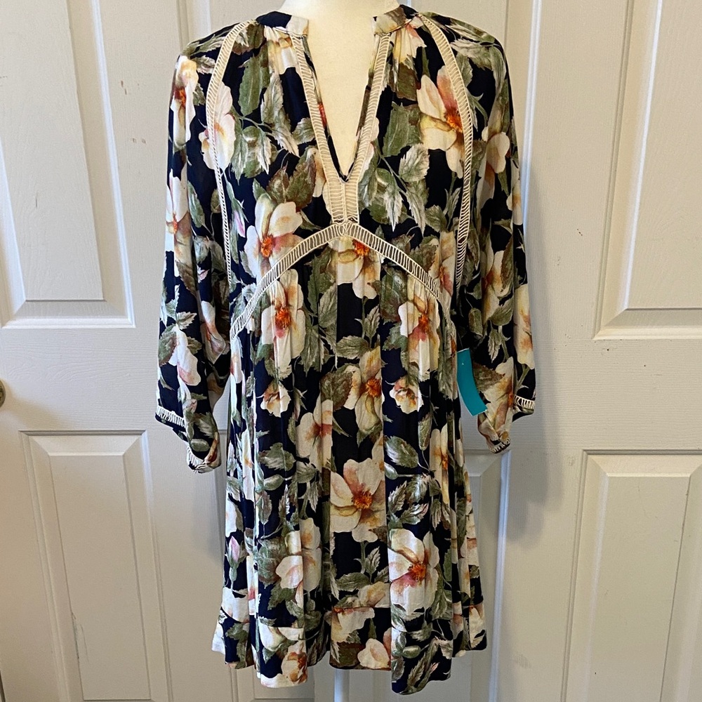 Umgee Floral Mini Dress - Black and Cream